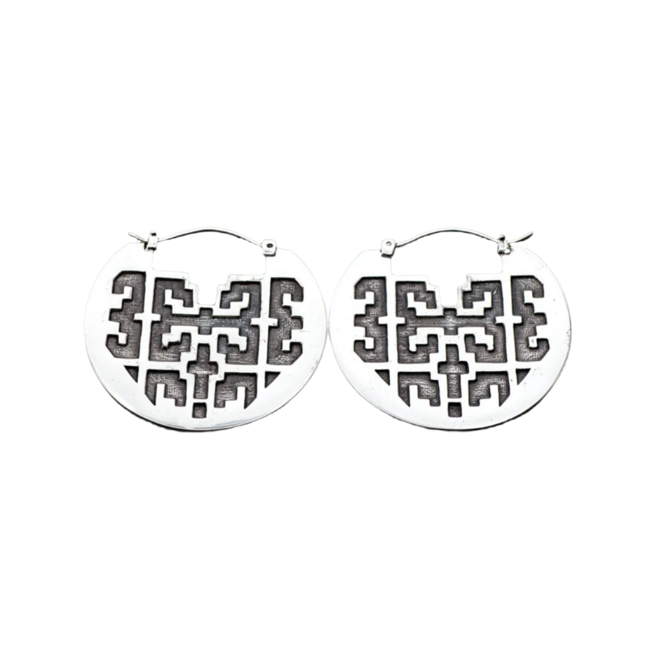 CONIBOS Tribal Shipibo Hoop Boucles d'Oreilles Disque en Argent | calibre 16