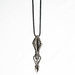Long vertical Silver 925 spoon pendant with organic and mechanical elements, offering a blend of gothic and avant-garde style.