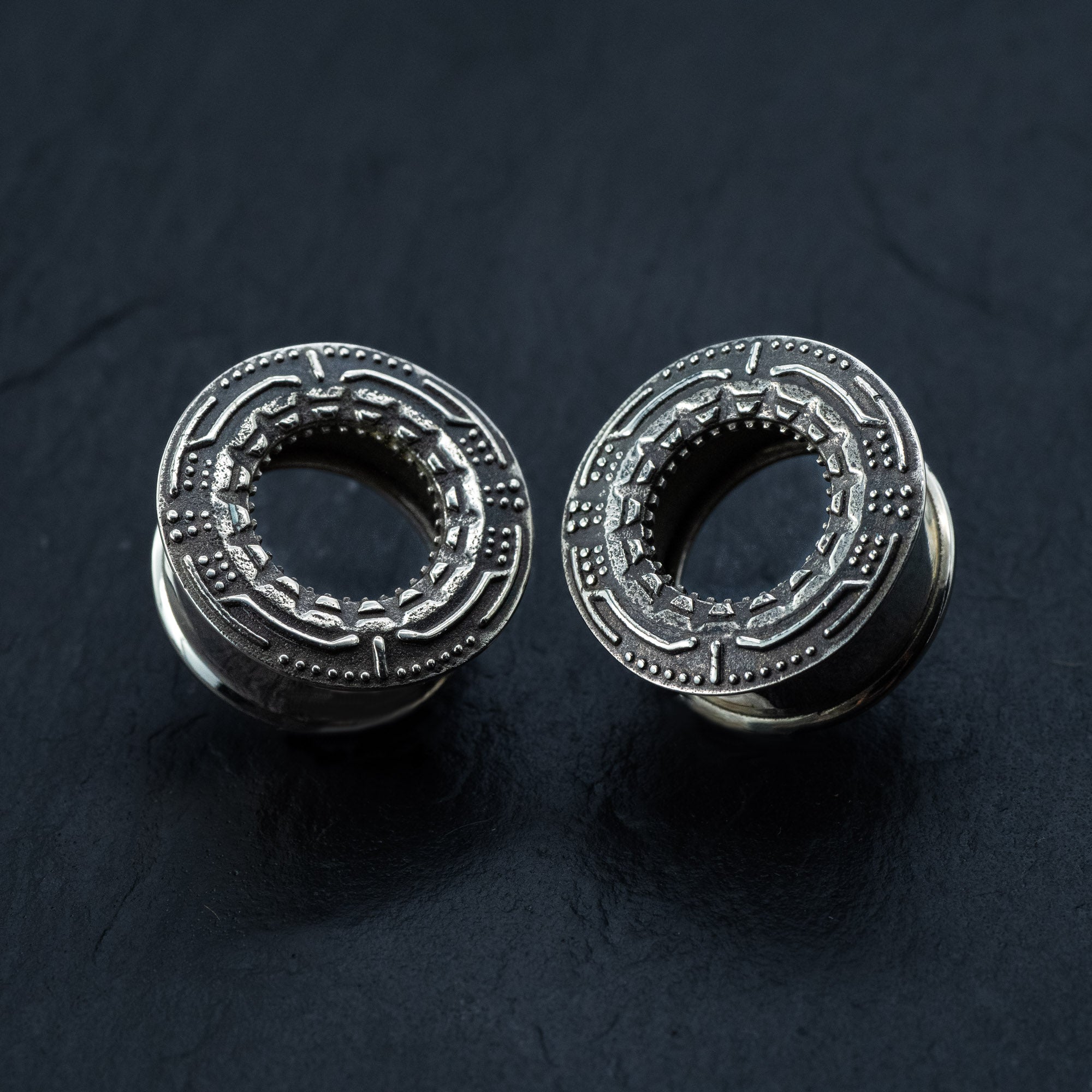 TERA Futuristic Sci Fi Flesh Tunnels in Silver Brass | 8mm to 20mm