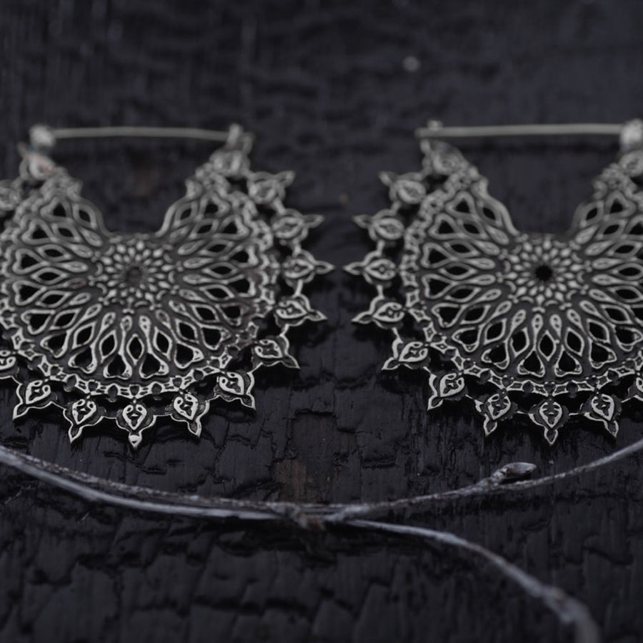 MOZAIKA Oversized Gothic Disc Earrings in Silver | 16 gauge