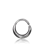 The AMA Seamless Nose Ring in Silver by Kaya Movement is a sleek, sterling 925 silver band designed as an open circle or hoop. This 18-gauge ring features a polished, smooth surface with one end slightly overlapping the other, leaving a small gap for adjustable fitting. The image is set against a clean white background, accentuating the ring's reflective quality.