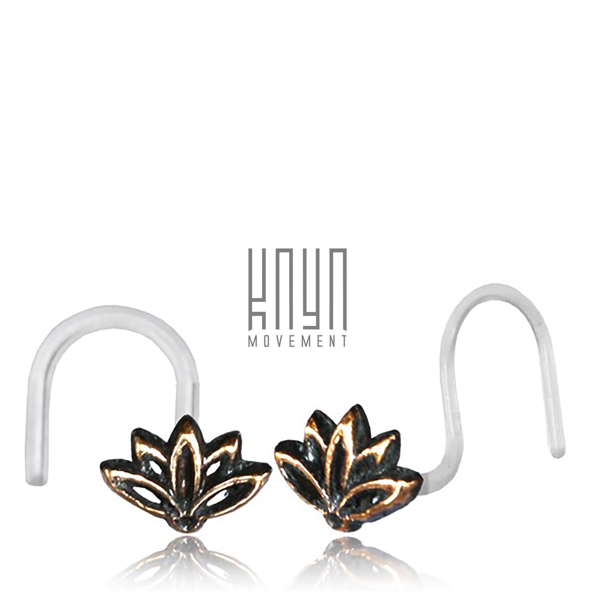LOTUS Flower Nose Pin Stud in Gold 18 gauge Kaya Movement