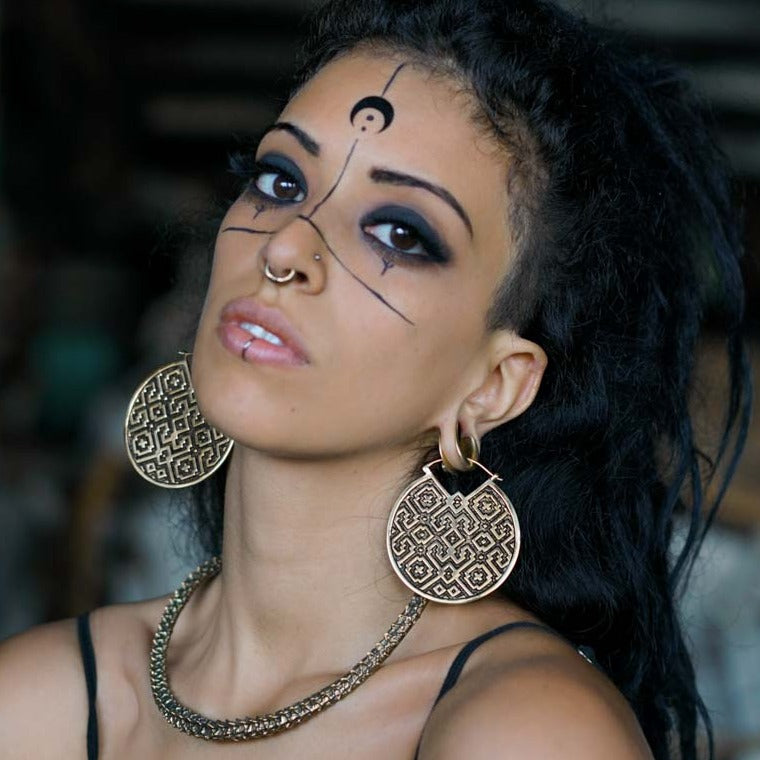 AREVALO Shipibo Oversized Disc Hoop Earrings in Gold | 14 gauge