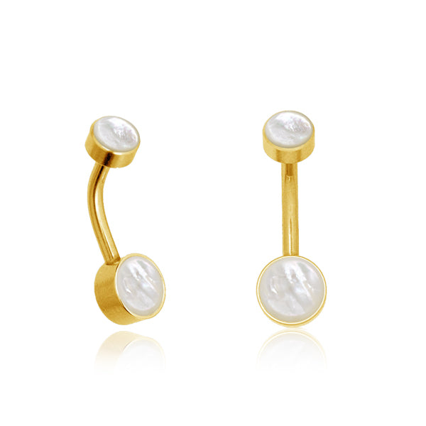 Gold-tone mother-of-pearl navel piercing