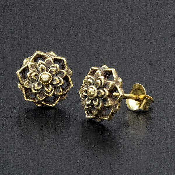 ILLY Lotus Mandala Stud Earrings in Gold | 18 gauge