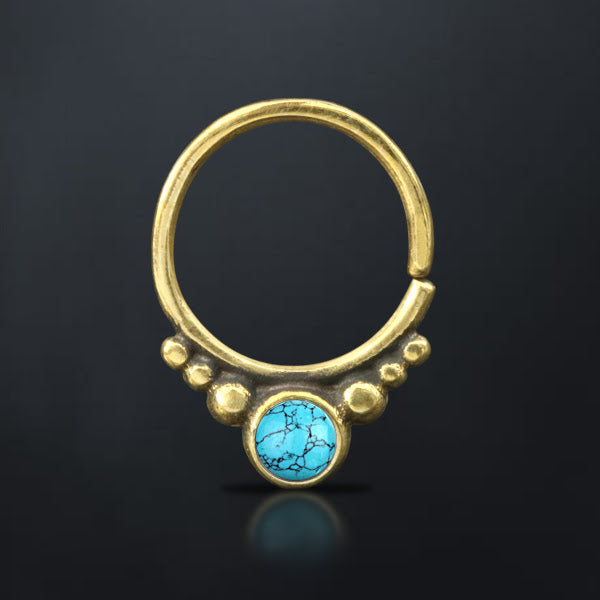 ANI Seamless Septum Ring in Gold & Turquoise | 16 gauge
