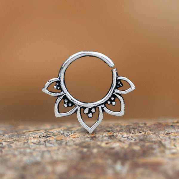 MAWAR Lotus Flower Septum Ring in Silver | 18 gauge