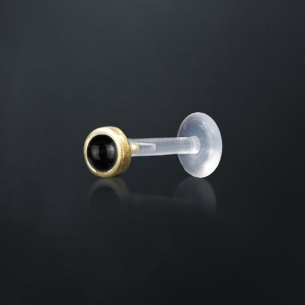 KEA Labret Stud in Gold & Onyx | 16 gauge