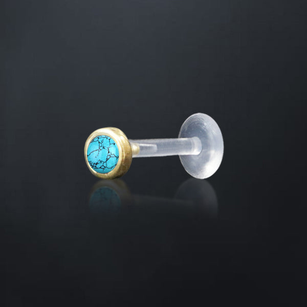 KEA Labret Stud in Gold & Turquoise | 16 gauge