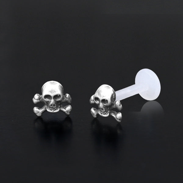 PIRA SKULL Labret Stud in Silver | 16 gauge