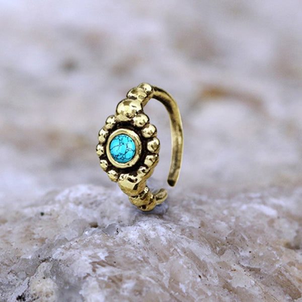 SHA Beaded Flower Nose Ring in Gold & Turquoise | 20 gauge