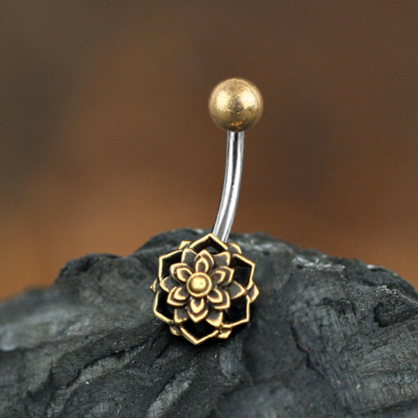 Lotus Flower Belly Piercing Ring in Gold | 14 gauge