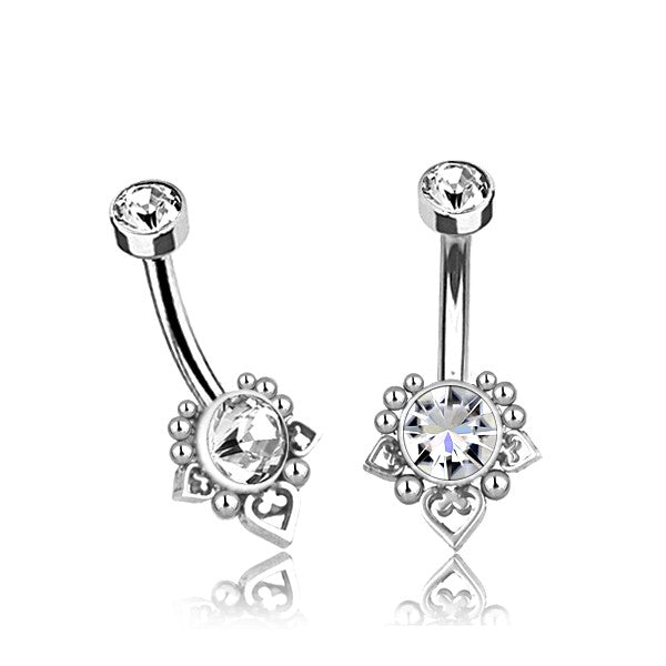 Silver-tone zircon navel piercing