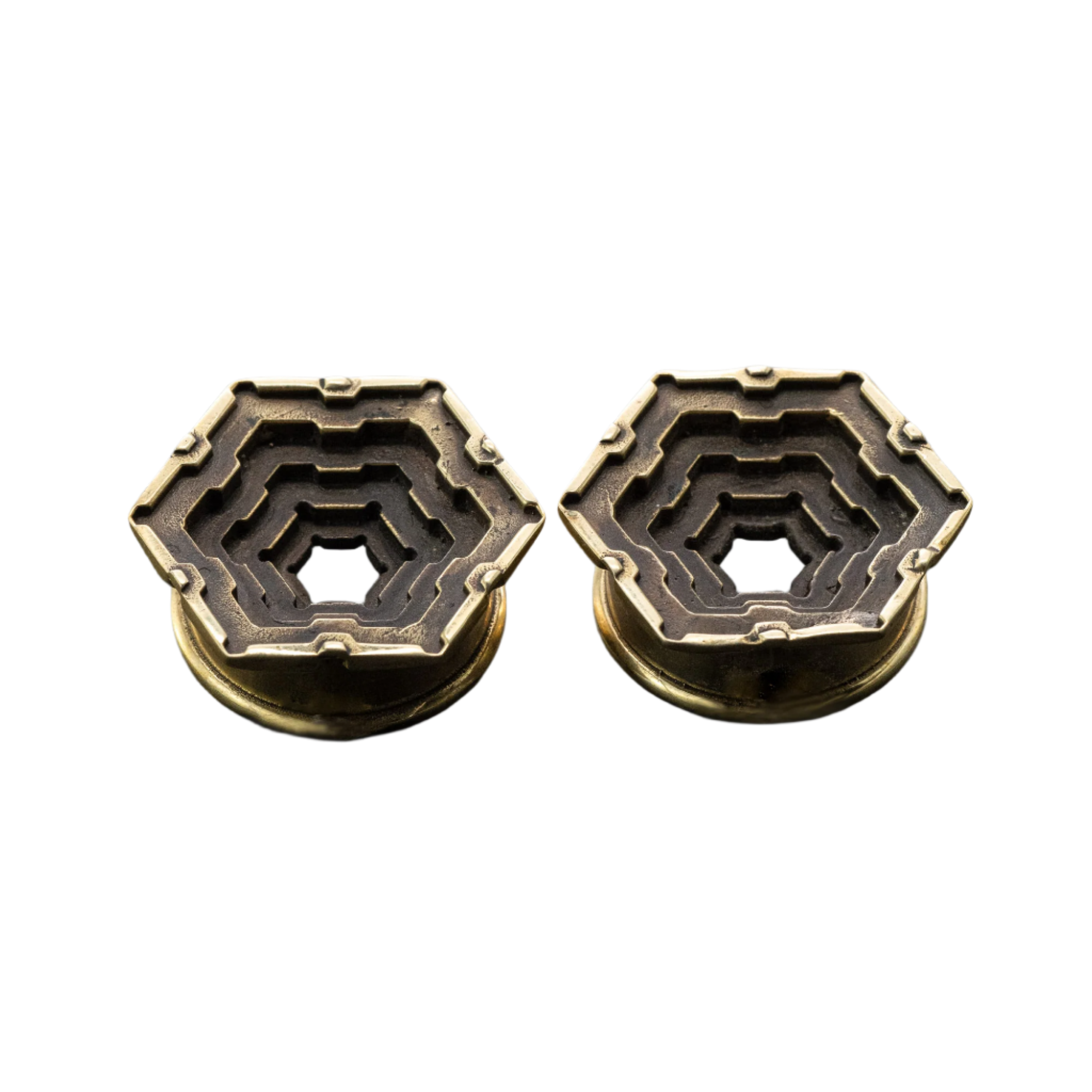 HEXA Futuristic Geometry Hexagon Flesh Tunnels en Or | 12mm à 24mm