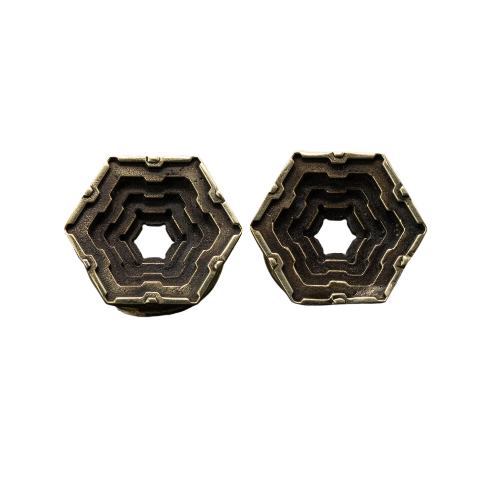 HEXA Futuristic Geometry Hexagon Flesh Tunnels en Or | 12mm à 24mm