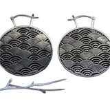 SEIGAIHA Oversized Japanese Geometry Disc Earrings in White Brass | 16 gauge