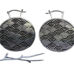 SEIGAIHA Oversized Japanese Geometry Disc Earrings in White Brass | 16 gauge