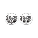 CONIBOS Tribal Shipibo Hoop Disc Earrings in White Brass | 16 gauge
