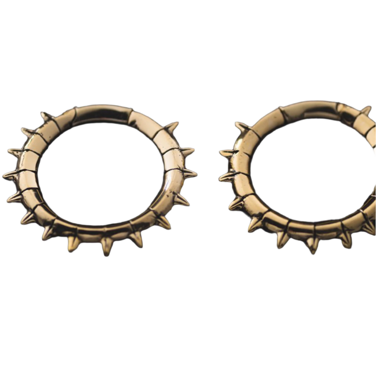 KALASH Medium Spike Hoop Clicker Ear Weights in Gold Brass | 4 gauge