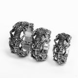 Three sizes of the BIOORGA sterling silver ring shown together for comparison; each ring is sold individually.