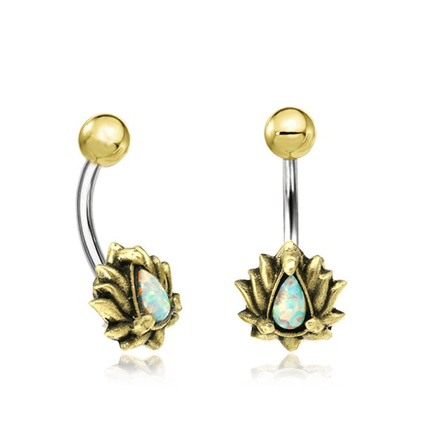LIOSA Marquise Belly Piercing Ring in Gold & Opal | 14 gauge