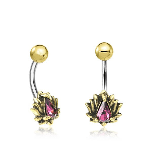 LIOSA Marquise Belly Piercing Ring in Gold & Purple Crystal | 14 gauge