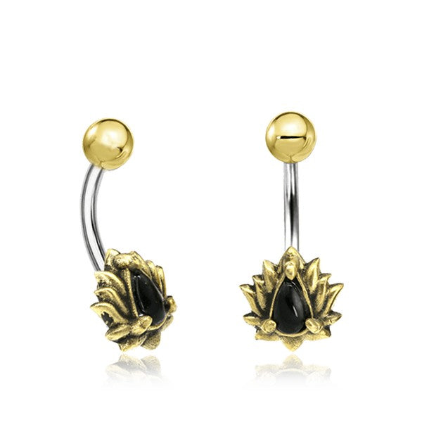 LIOSA Marquise Belly Piercing Ring in Gold & Onyx | 14 gauge