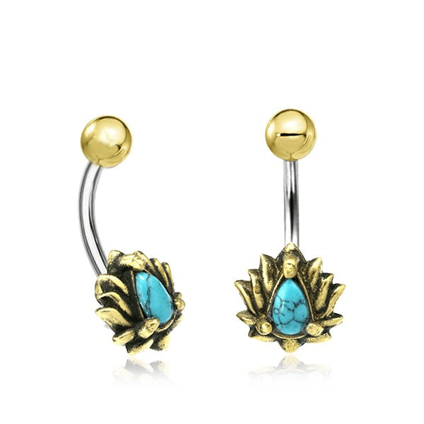 LIOSA Marquise Belly Piercing Ring in Gold & Turquoise | 14 gauge