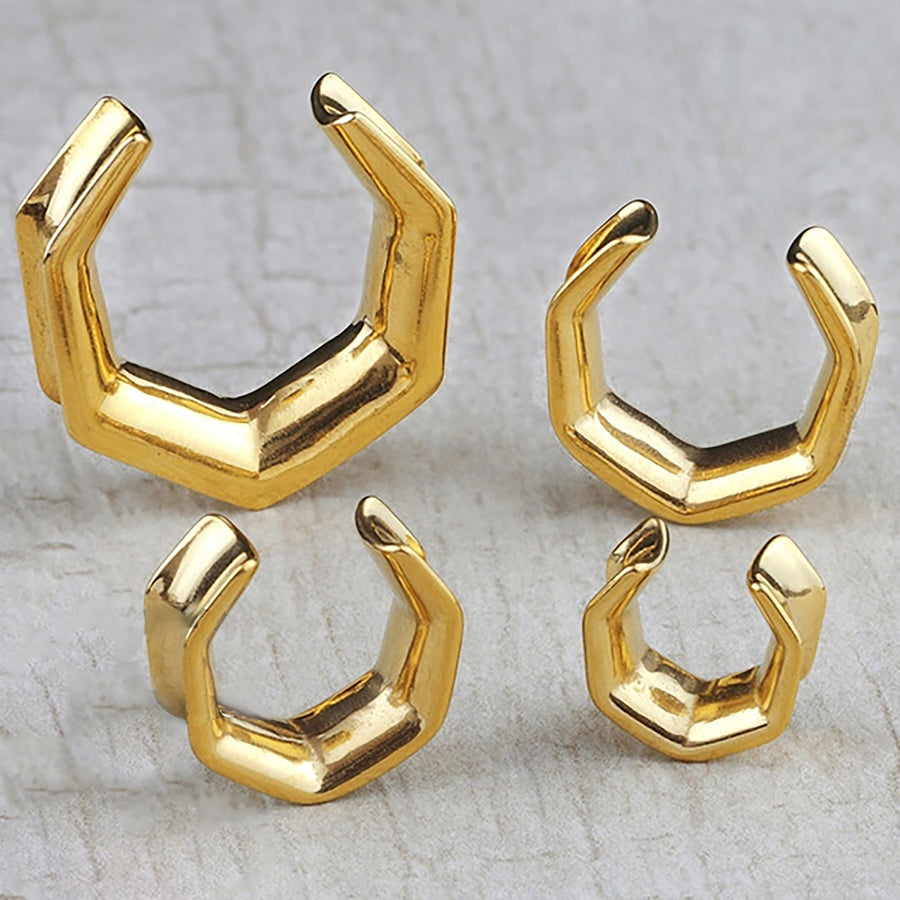 OCTAGON Minimalist Saddle Tunnels in Gold | 6mm to 25mm / 2g to 1Inch