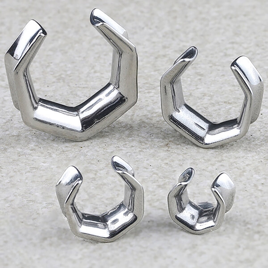 OCTAGON Minimalist Saddle Tunnels in Silver | 6mm to 25mm / 2g to 1Inch