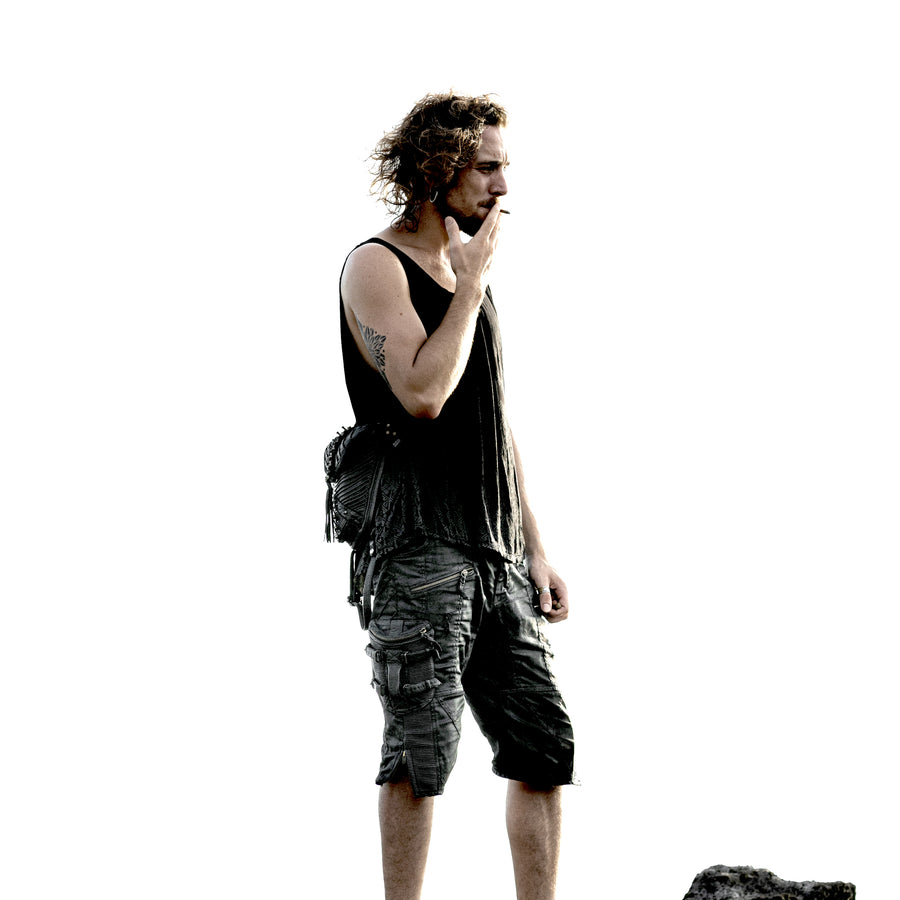 TELOS-242 Waxed Black Tactical Cargo 3/4 Pants | Grunge Texture