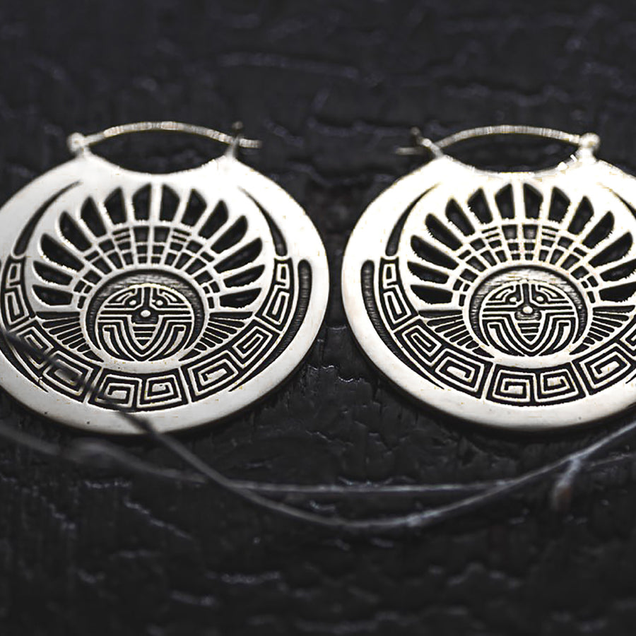 CROP CIRCLE Oversized Tribal Disc Hoop Earrings in Silver | 16 gauge
