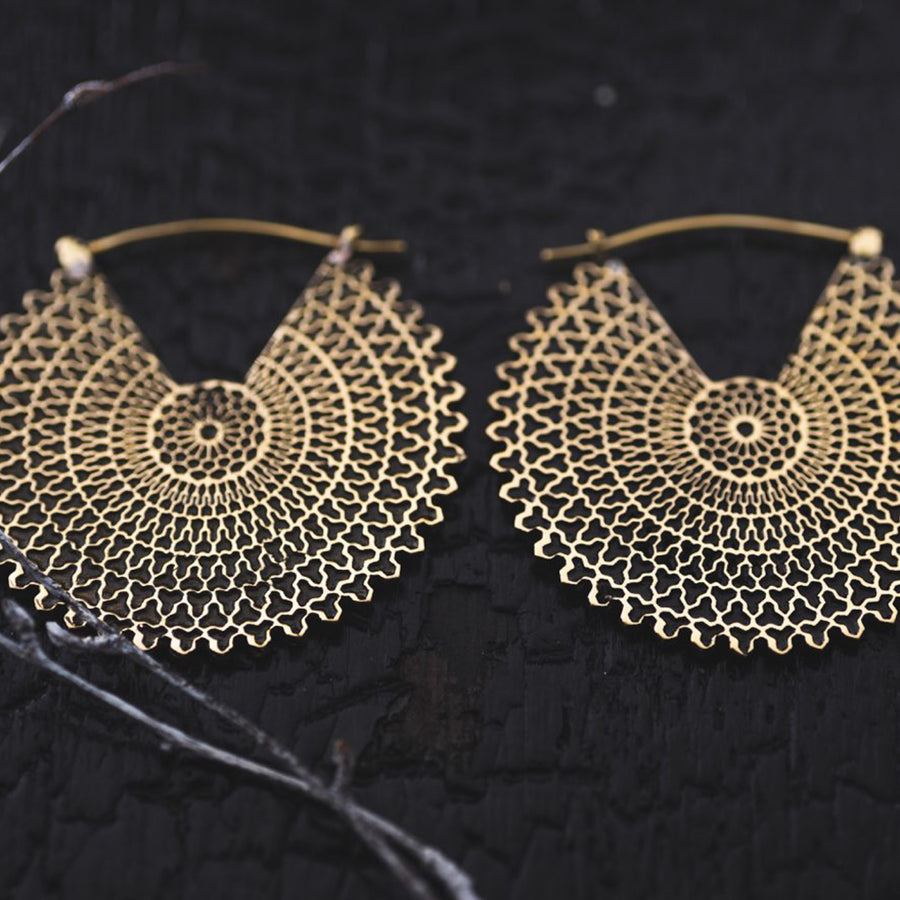 VORTEX Tribal Oversized Mandala Disc Hoop Earrings in Gold | 16 gauge