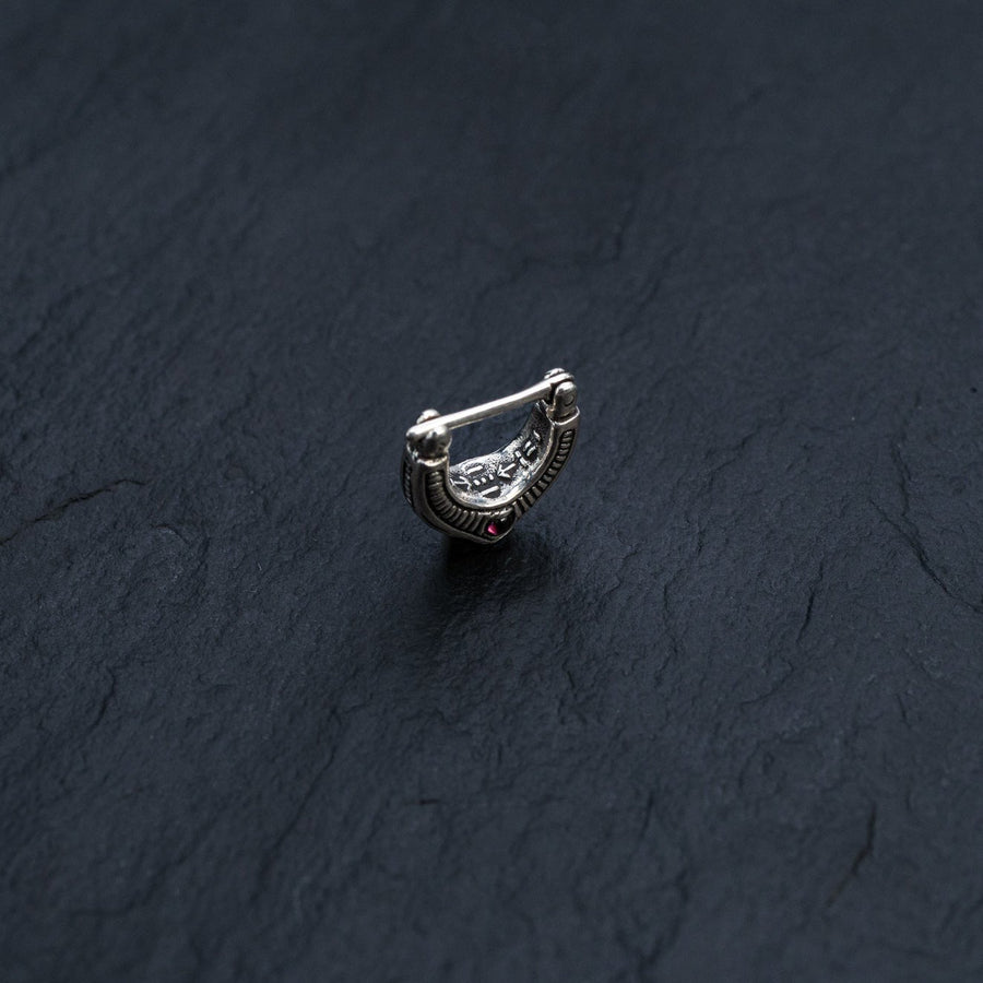 ELISIUM Cyborg Clicker Hoop Septum in Silver & Red Garnet | 18 gauge