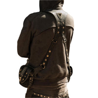 KOMODO Unisex Biomechanical Leather Vest Holster Bag | Gold Studs