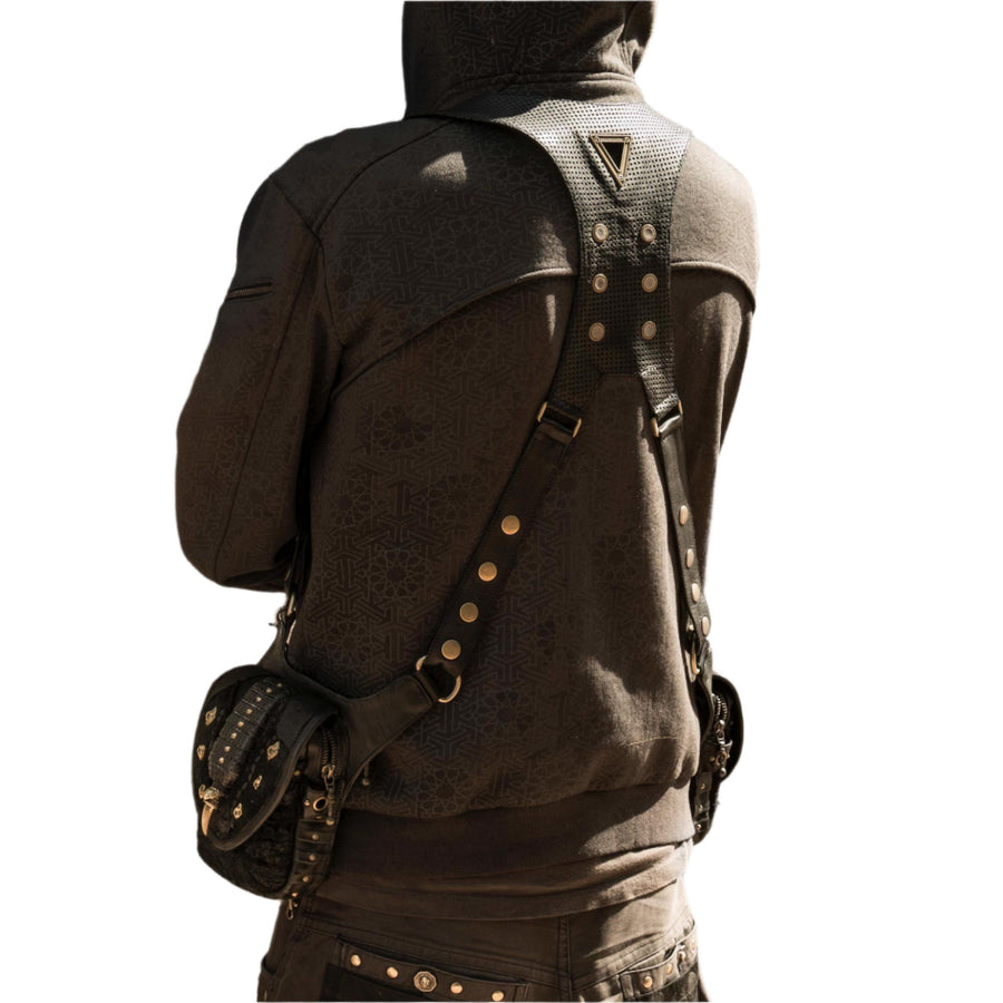 backpack harness leather KOMODO Unisex Biomechanical Leather Vest Holster Bag