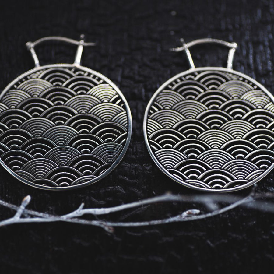 SEIGAIHA Boucles d'Oreilles Disque Géométrie Japonaises surdimensionnées en Argent | calibre 16