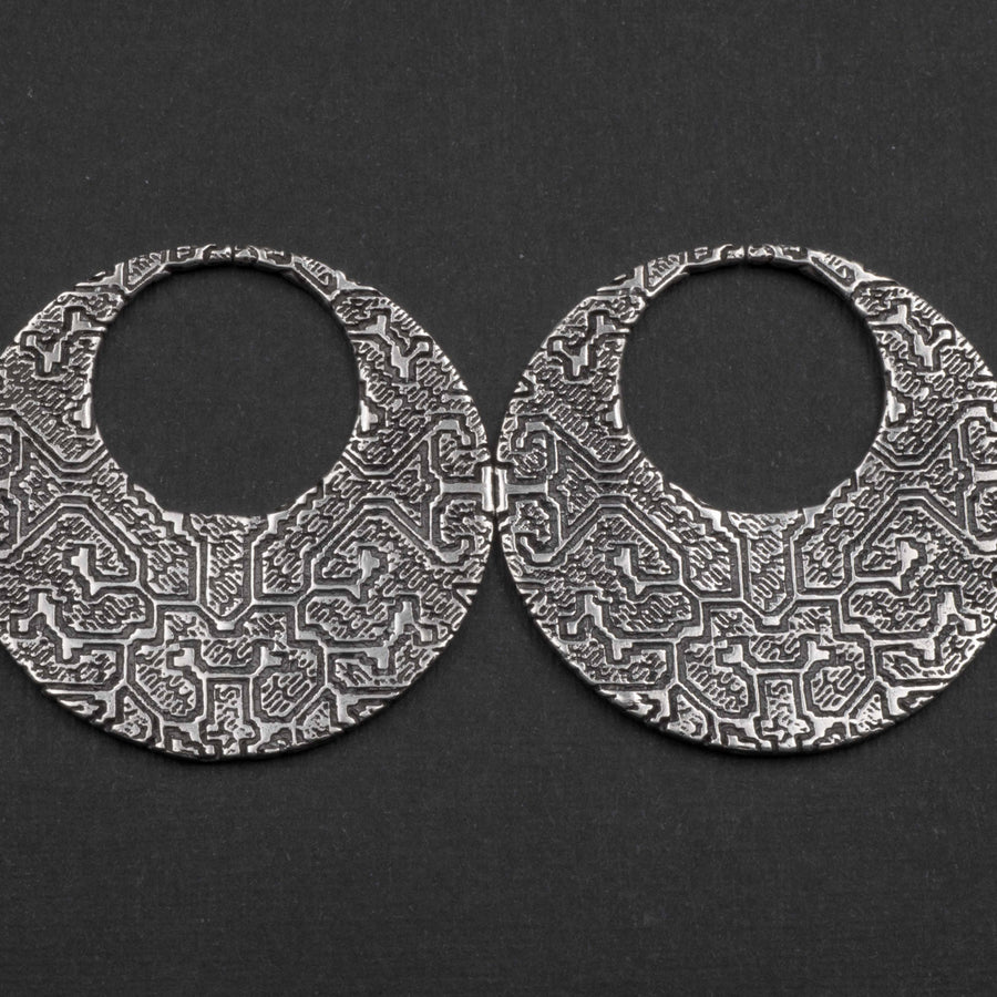 OLIVIA Boucles d'oreilles créoles à disque sans couture Tribal Shipibo en argent | calibre 12