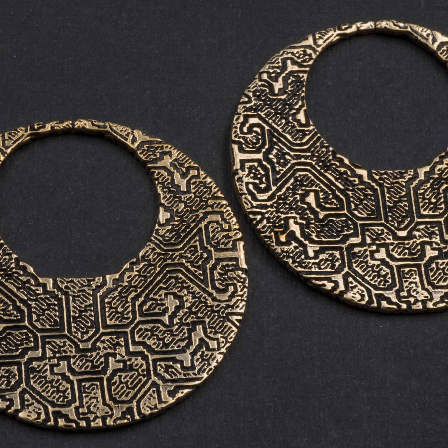 OLIVIA Tribal Shipibo Boucles d'oreilles créoles sans couture en or | calibre 12