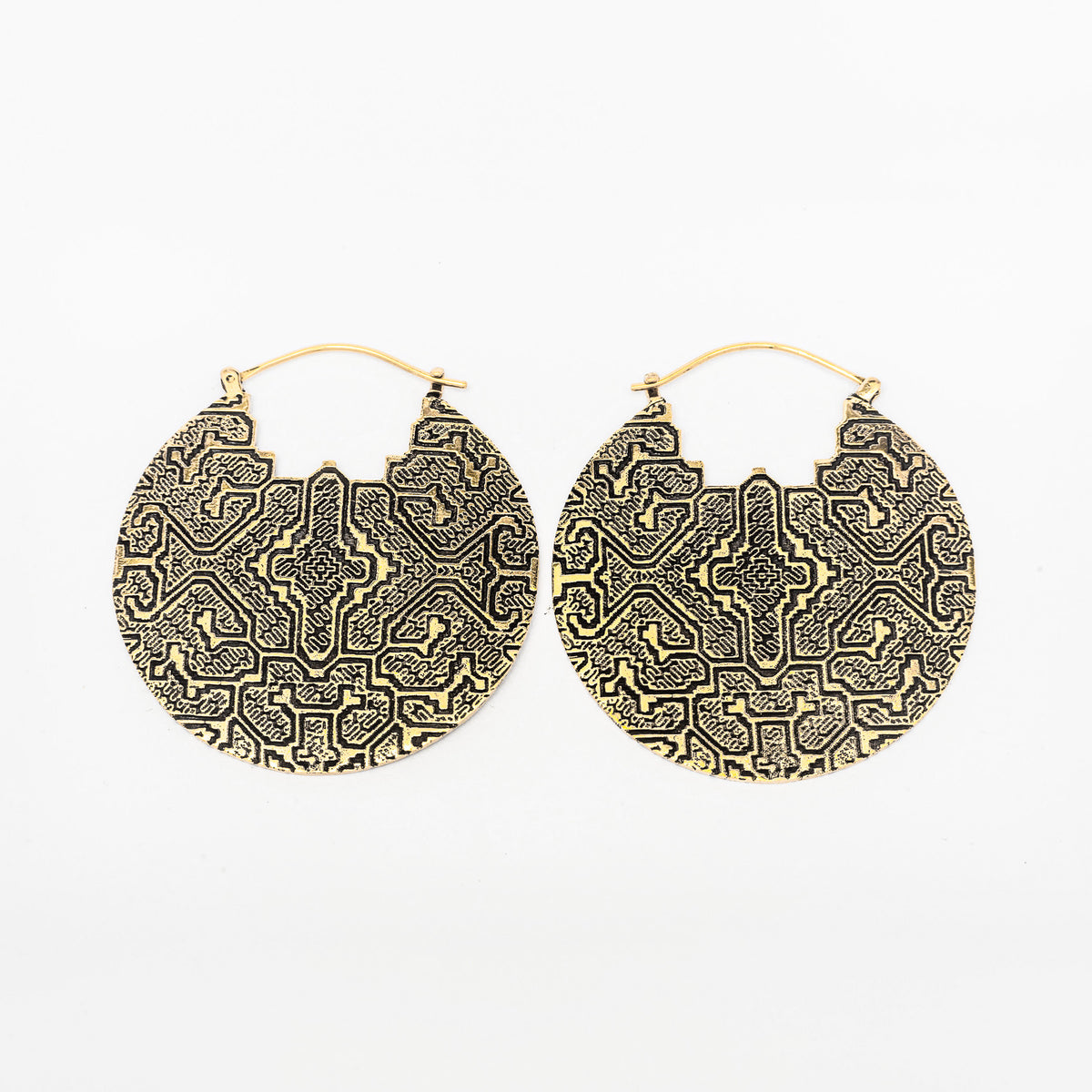 PANCHA Boucles d'oreilles surdimensionnées Tribal Shipibo disque en laiton doré | calibre 16