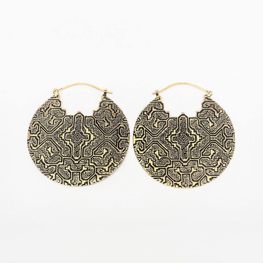 PANCHA Oversized Tribal Shipibo Disc Earrings in Gold | 16 gauge