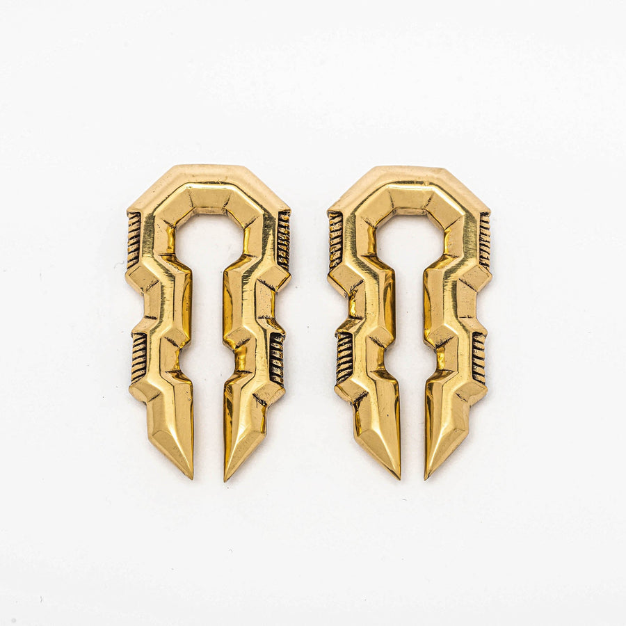 TECHRE Futuristic Sci Fi Hexagon Keyhole Ear Weights in Gold | 0 gauge