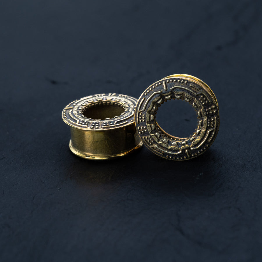 TERA Futuristic Sci Fi Flesh Tunnels in Gold Brass | 8mm to 20mm