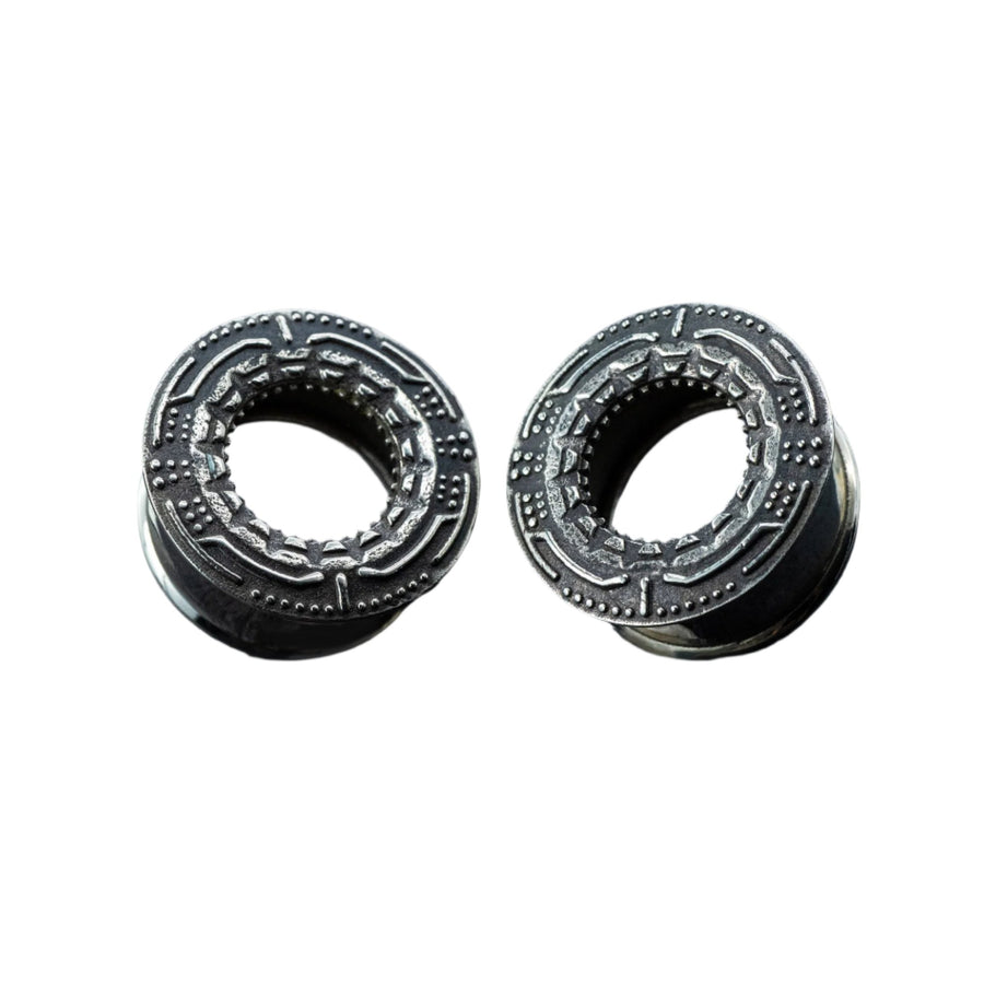 TERA Futuristic Sci Fi Flesh Tunnels in Silver Brass | 8mm to 20mm