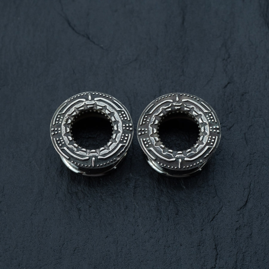 TERA Futuristic Sci Fi Flesh Tunnels in Silver Brass | 8mm to 20mm