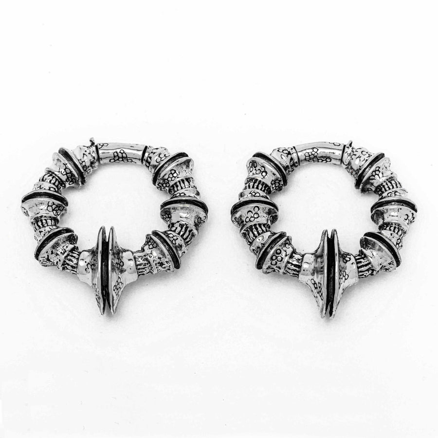 TRAKARA Heavy Tribal Cyborg Clicker Ear Weights en argent | 2 jauge