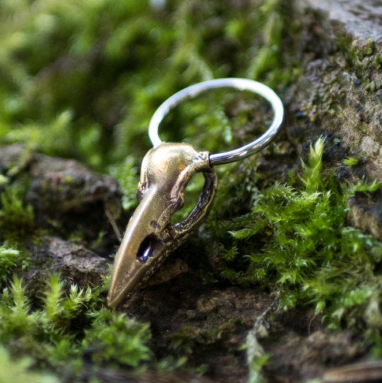 Bague en argent gothique CROW SKULL avec breloque en or | Calibre 18, 16 ou 14