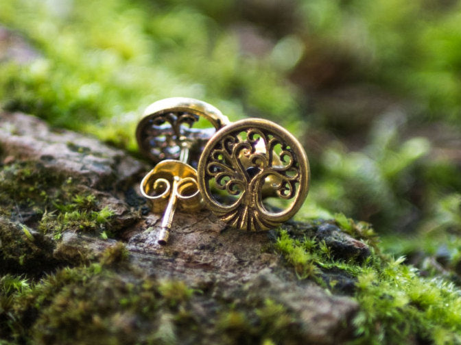 Boucles d'Oreilles Tige Arbre de Vie en Or | calibre 18