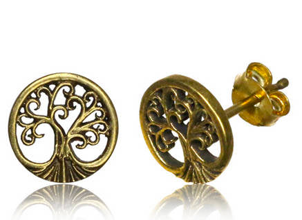 Tree of Life Stud Earrings in Gold | 18 gauge