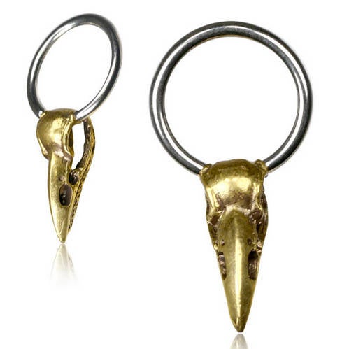 Bague en argent gothique CROW SKULL avec breloque en laiton doré | Calibre 18, 16 ou 14